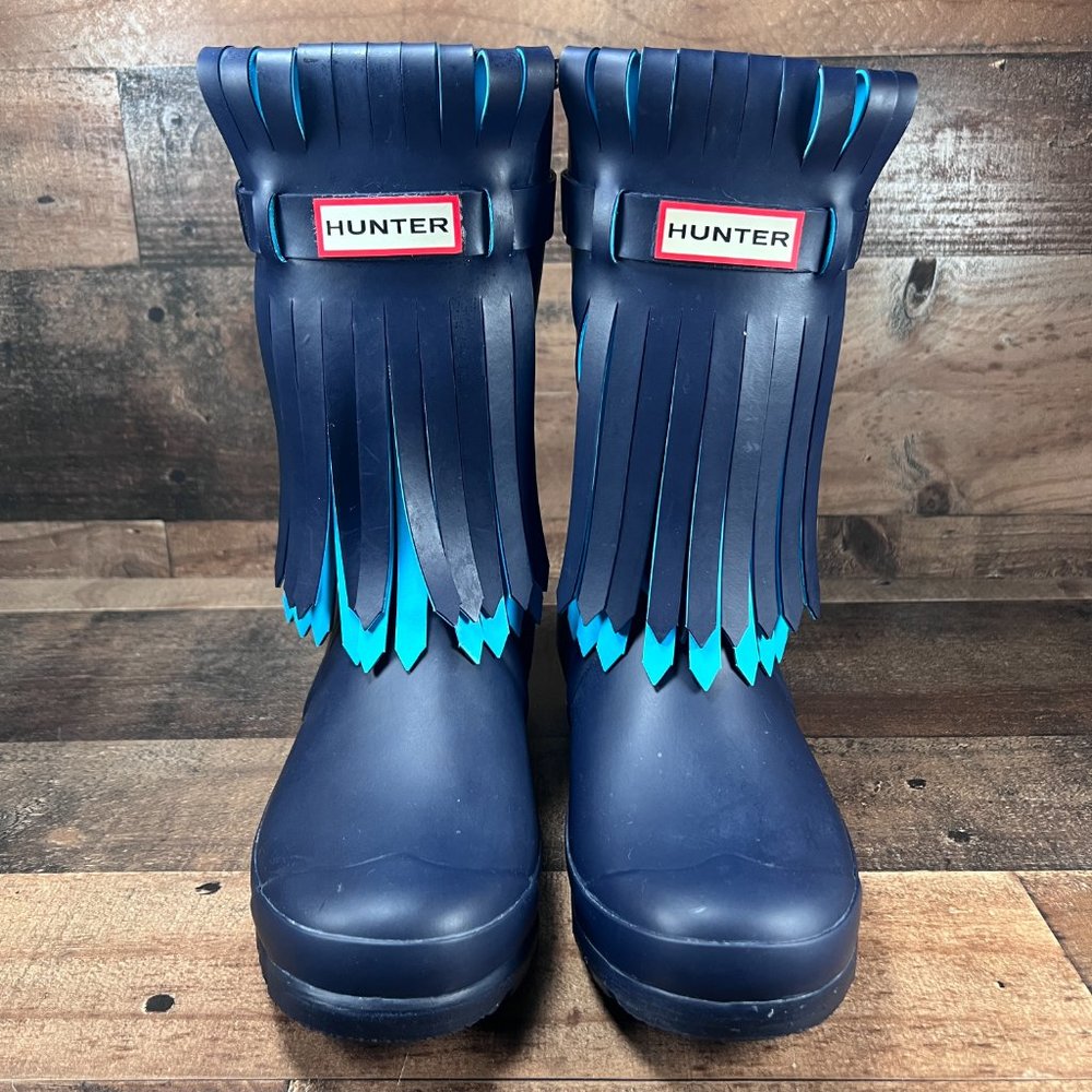 Original Hunter Fringe Front Welly Blue Women's Rain Boots Wellie Sz 7
